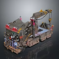 Futuristic Modified Vehicle With Mechanical Crane Arm Intricate Decorations And Heavy Duty Tires