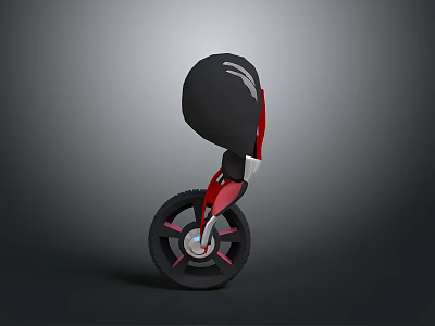 Black Helmet Red Unicycle Modern Single Wheel Transport Device Design 3d model