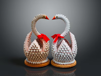 Pair Of Swan Shaped Decorative Furniture With Red Bows And Intricate Design 3d model