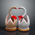 Pair Of Swan Shaped Decorative Furniture With Red Bows And Intricate Design