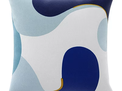 Decorative Pillow With Abstract Wavy Patterns In Light Blue Navy White And Gold Tones 3d model