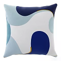Decorative Pillow With Abstract Wavy Patterns In Light Blue Navy White And Gold Tones