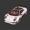 White High Performance Supercar With Black Roof Rear Spoiler And Yellow Interior Seats