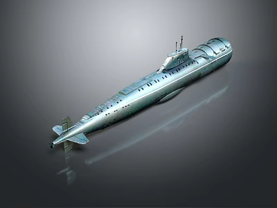 Silver Streamlined Naval Submarine As Water Transportation Vessel With Conning Tower And Smooth Hull 3d model