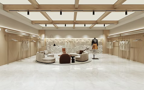 Modern Women's Clothing Store Clothing Exhibition Hall Clothing Store Live Room Mao Stone Wall Ring Sofa Coffee Table Combination Model 3d model