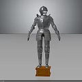 Full Body Silver Medieval Knight Armor Standing On Orange Wooden Base