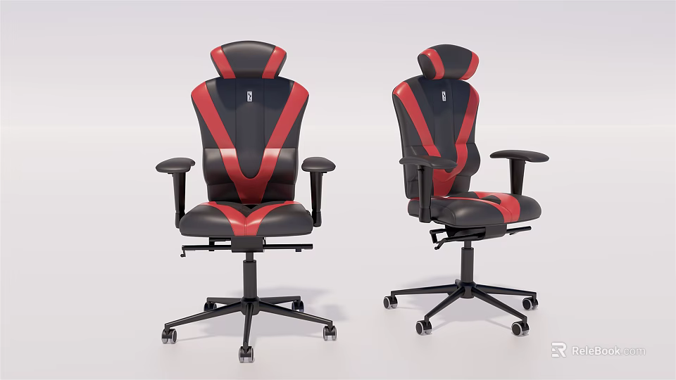 Ergonomic Office Chair Black Red Leather Upholstery Adjustable Armrests Reclining Backrest Swivel Casters 3d model 