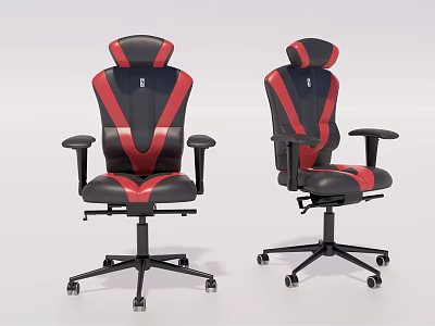 Ergonomic Office Chair Black Red Leather Upholstery Adjustable Armrests Reclining Backrest Swivel Casters 3d model