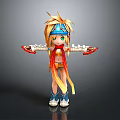 Cartoon Woman With Golden Hair Blue Headband Green Eyes In Colorful Outfit Stretching Arms