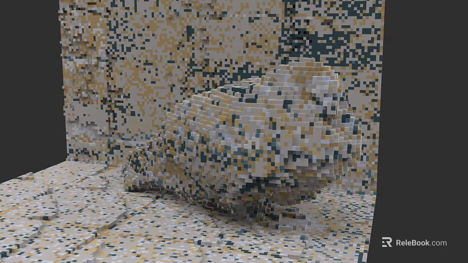 Pixel Art Flying Animal Figure with Colorful Mosaic Design on Patterned Tile Floor and Wall 3d model 