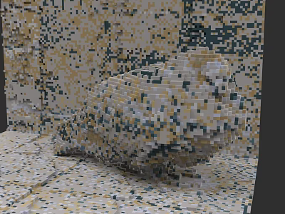Pixel Art Flying Animal Figure with Colorful Mosaic Design on Patterned Tile Floor and Wall 3d model