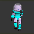 Turquoise Bear Robot In Astronaut Suit With Transparent Helmet Waving Hand