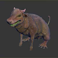 Mythical Fantasy Game Movie Character With Pink Orange Skin Bumpy Texture Horns And Tail