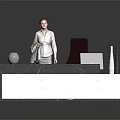 Modern Reception Desk Furniture With Marble Top Black Chair White Vase And Decorative Vases