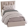 Upholstered Single Bed With Soft Bedding Pillows Throw Blanket And Modern Design