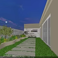 Rooftop Terrace Night View With Comfortable Sofa Green Plants Cityscape Glass Railing And Wooden Flooring