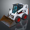 White Skid Steer Loader With Black Top Red Wheels And Rusty Bucket 3d model