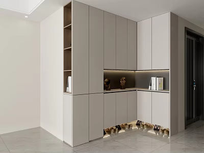 Elegant Modern White Shoe Cabinet With LED Lighting Storage And Decorative Items 3d model