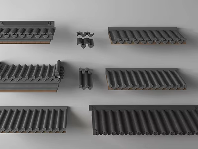 Traditional Architectural Roof Components With Curved Clay Tiles And Various Styles 3d model