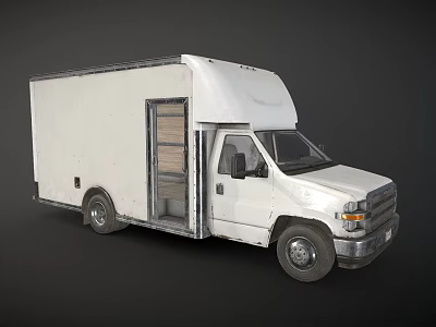 White Cargo Van With Open Side Door And Wooden Loading Compartment 3d model