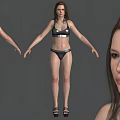 Woman Wearing Silver Bikini And High Heels Displayed From Different Angles With Detailed Facial View