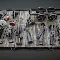 Vintage Industrial Metal Tools And Old Mechanical Parts Display On Wooden Platform