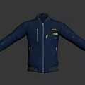 Blue Leather Jacket With Zipper Closure Chest Patch And Long Sleeves