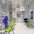 Modern Milk Tea Shop Interior With Green Chairs Blue Decorations White Walls And Counter