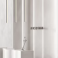 Minimalist Reception Table Chair Set with Vertical Pendant Lights and Dried Flowers