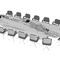 Modern Conference Table With Marble Top And Black Office Chairs With Metal Frame