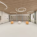 School Activity Room With Wooden Ceiling Circular White Light Strips Lockers Mirrors And Barres