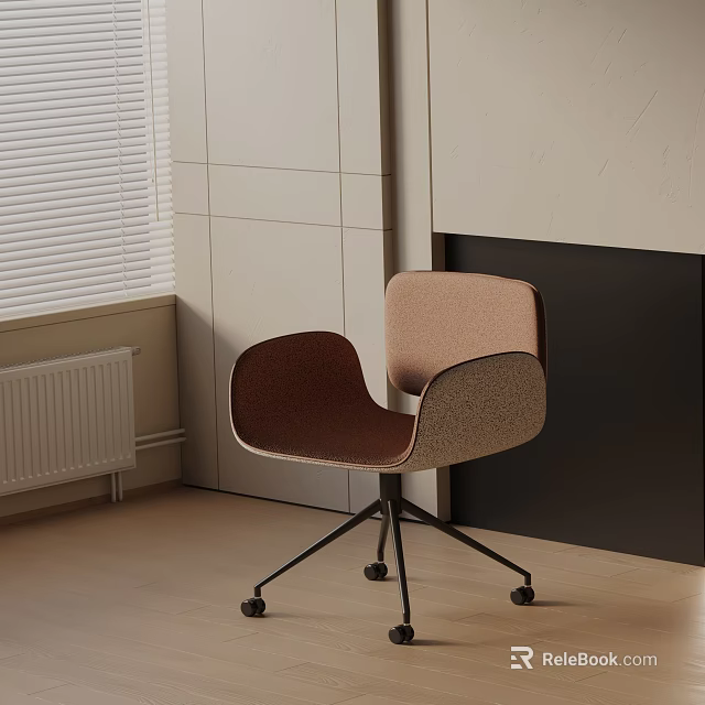 Modern Ergonomic Office Chair with Brown and Beige Upholstery and Swivel Wheels in Light Room 3d model 