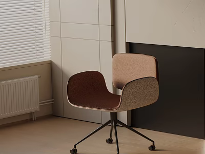 Modern Ergonomic Office Chair with Brown and Beige Upholstery and Swivel Wheels in Light Room 3d model