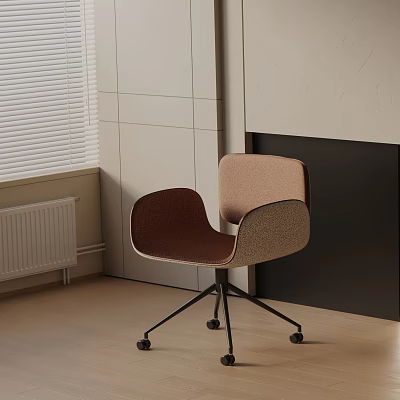 Modern Ergonomic Office Chair with Brown and Beige Upholstery and Swivel Wheels in Light Room 3d model