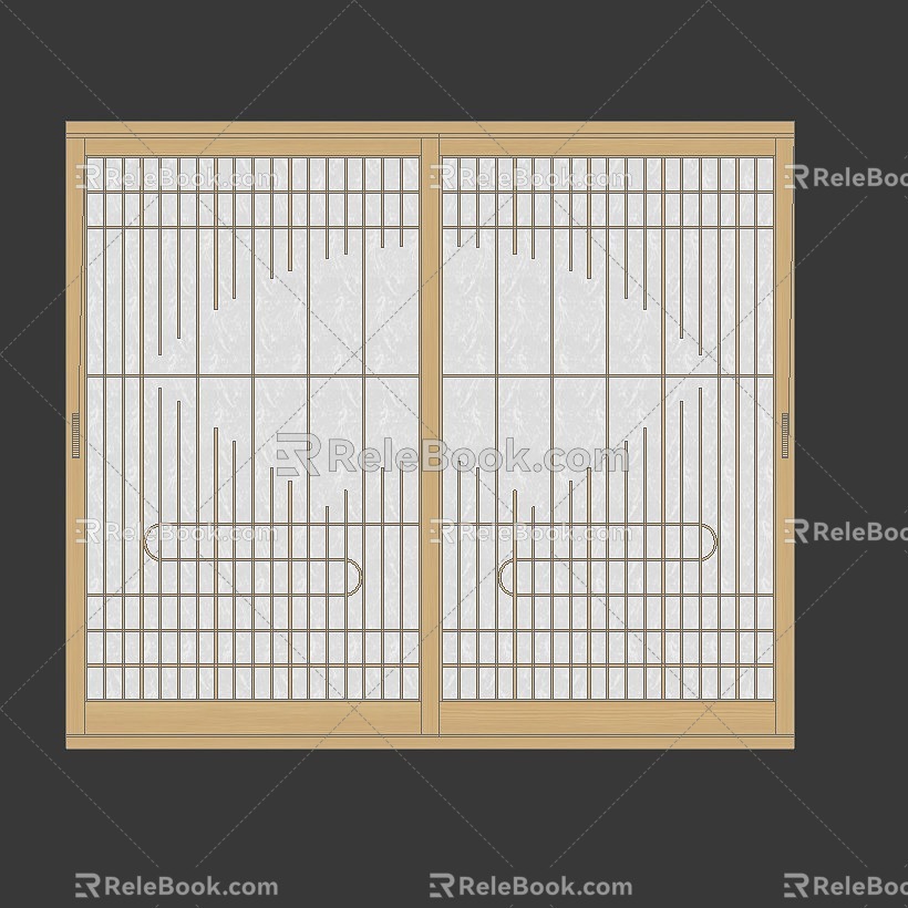 Japanese-style sliding window lattice window solid wood partition 3d model