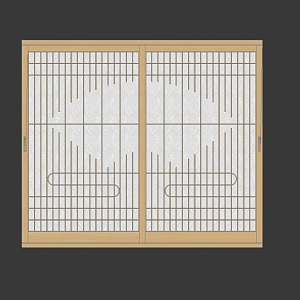 Japanese-style sliding window lattice window solid wood partition 3d model