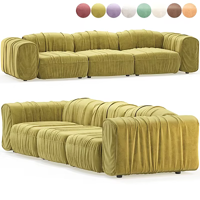 Stylish Golden Velvet Three Seater Sofa With Modern Modular Design And Comfortable Seats 3d model