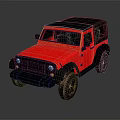 Red Off Road Convertible Vehicle With Black Top Round Headlights And Sturdy Tires