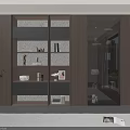 Modern Wooden Bookcase Design With Glass Doors LED Lighting And Decorative Items