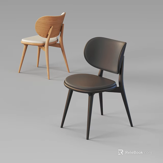 Modern Single Chair Designs with Wooden and Black Backrests and Light and Dark Seats 3d model 