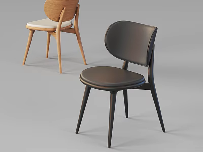 Modern Single Chair Designs with Wooden and Black Backrests and Light and Dark Seats 3d model