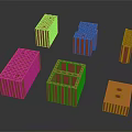 Red Bricks In Different Shapes And Sizes On Black Reflective Surface 3d model