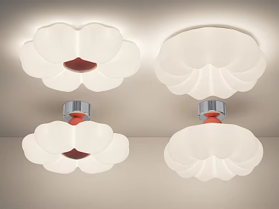 White Cloud Shaped Ceiling Lights With Red Details And Silver Base 3d model