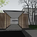 Modern Sales Office Building With Glass Curtain Wall Black White Facade And Greenery