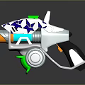 Futuristic Weapon With Blue White Star Pattern Green Accents Silver Body And Black Grip