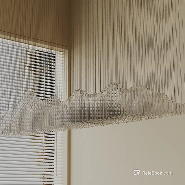 Modern Linear Chandelier With Wire Structure Design Hanging In Room By Window Blinds 3d model