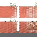 Orange Honeycomb Wall Design With Small Green Plants And Openwork Structure 3d model