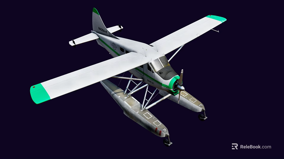 White and Green Passenger Plane with Float Structure and Wing Design 3d model 