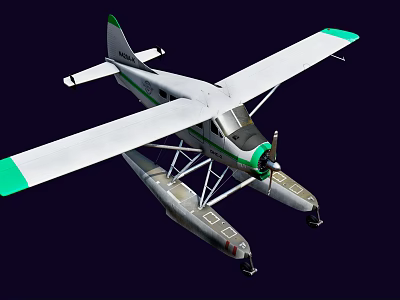 White and Green Passenger Plane with Float Structure and Wing Design 3d model
