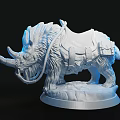 Detailed White Mammoth Sculpture With Saddle Base And Blue Lighting Effects
